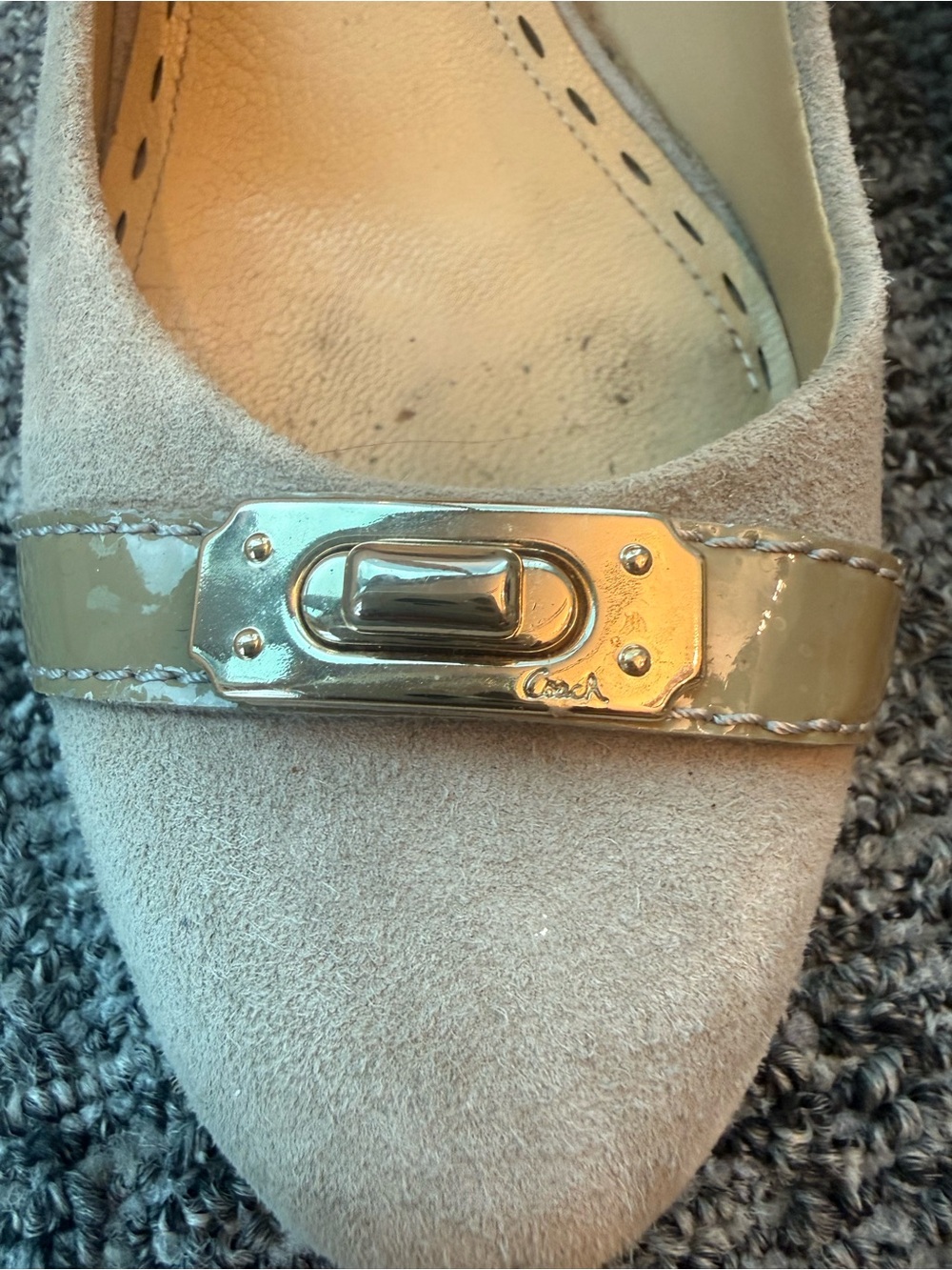 COACH Signature suede “Wanda” taupe heels